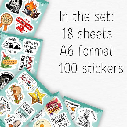 100Pcs Demotivational Stickers for Adults for Water Bottle & Laptops - Snarky, Sarcastic Stickers - Dark Humor Decals - Demotivational Gift for Women & Men