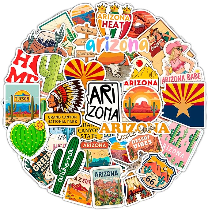 100Pcs Arizona Stickers Small for Water Bottle, Laptops, for Luggage - Arizona Gifts and Souvenirs, Party Supplies - Gift for Women & Men