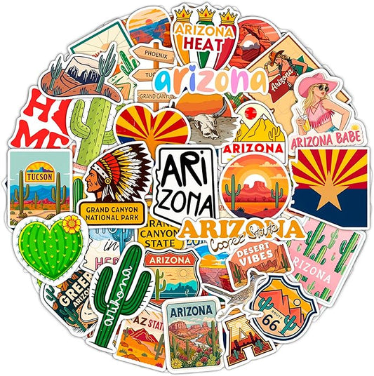 100Pcs Arizona Stickers Small for Water Bottle, Laptops, for Luggage - Arizona Gifts and Souvenirs, Party Supplies - Gift for Women & Men