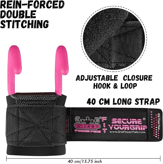 Weight Lifting Rod Hooks Heavy Duty Wrist Wraps Power Weight Lifting Training Gym Grips Straps Set of 2