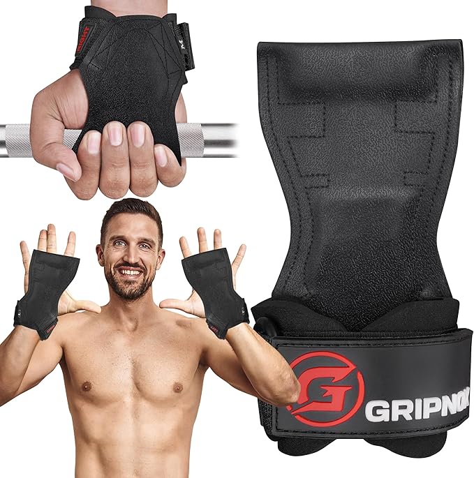 Premium Weight Lifting Grips & Straps for Deadlifts & Powerlifting – Anti-Slip Leather and Rubber Grip with Padded Wrist Wrap Support –