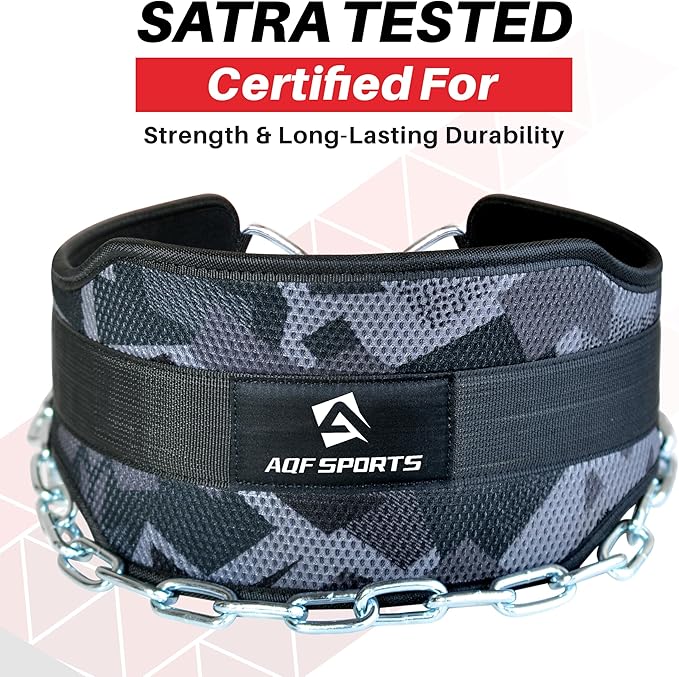 AQF Dip Belt for Weightlifting - Weight Belt with 36" Heavy Duty Steel Chain - Neoprene Padded Back Support Gym Lifting Belt for Powerlifting, Bodybuilding, Squat, Fitness & Pull up Training