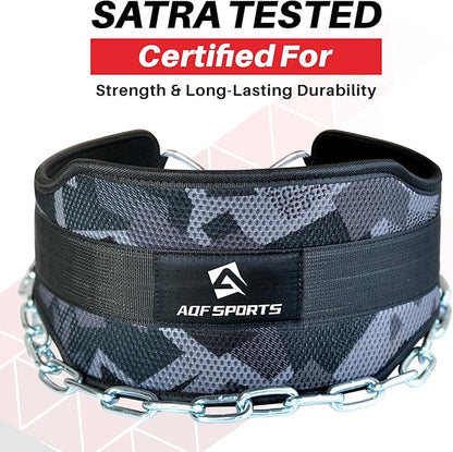 AQF Dip Belt for Weightlifting - Weight Belt with 36" Heavy Duty Steel Chain - Neoprene Padded Back Support Gym Lifting Belt for Powerlifting, Bodybuilding, Squat, Fitness & Pull up Training