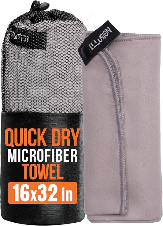 illusion Small Microfiber Gym Towels for Men and Women Active Sports (32" L x 16''W)-Lightweight Quick Dry Gym Towel for Sweat-Workout Towels Ideal for Yoga, Camping, Running, and Outdoor Activities
