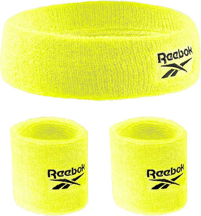 3pc Unisex Athletic Sweatband Set - 2.25in Workout Headband & 3.25in Wristbands w/Stay Dry Technology, Terry Cloth Band Moisture-Wicking Fabric | Quality Fitness Accessories for Active Comfort-Reebok
