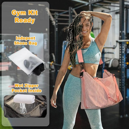 Gym Bag for Men & Women with Shoe Wet Bag - Waterproof Duffle Bag for Travel, Sports, Fitness & Workout (Pink)