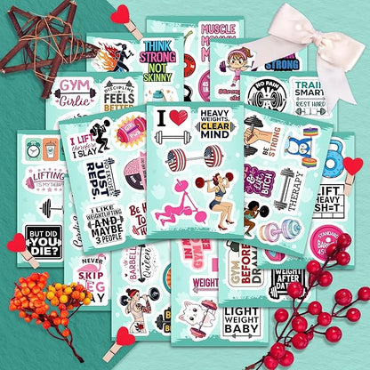 100Pcs Fitness Stickers, Weightlifting Training Gym Stickers for Water Bottle, Laptop - Workout Gifts, Weight Lifting Party Supplies