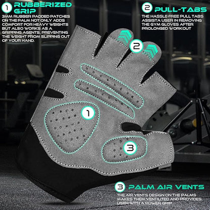 WESTWOOD FOX Gym Gloves Fitness Training Anti Slip Shock-Absorbing Weight Lifting Gloves Padded Grip Breathable Fingerless Workout Support for Men Women Cycling Exercise