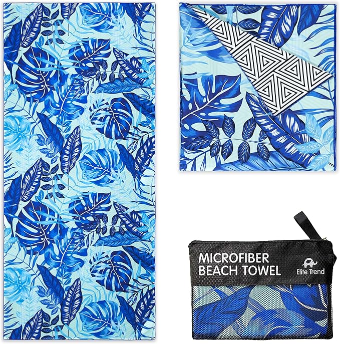 Elite Trend Quick Dry Towel Extra Large 78x35 Inch - Microfiber Beach Towel - Perfect for Beach, Travel, Swimming, Pool, Yoga, Hiking, Camping - Lightweight, Fast Drying, Compact for Adults (Palms)