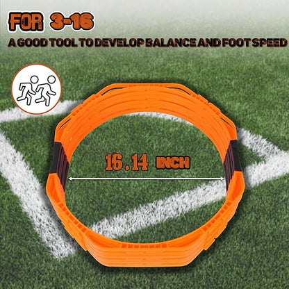 Hikeen Octagonal Agility Rings, Speed Rings, Youth Agility Footwork Training and Speed Hurdles Ladder, Fitness Equipment Sport Workout for Soccer, Home Gym, 6 Firm Rings Set