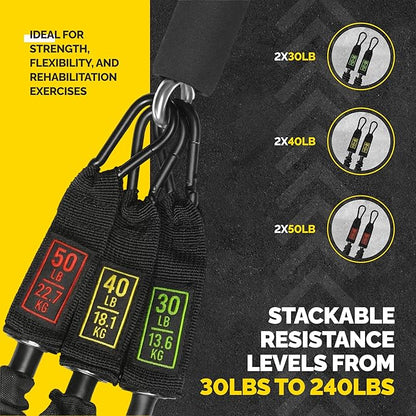 Tube Resistance Bands for Working Out Men and Women - 180lb Exercise Bands Set with Handles, Resistance Band Bar, Ankle Straps, Foot Straps, Door Anchor for Home Gym Strength (Green Set with Bar)