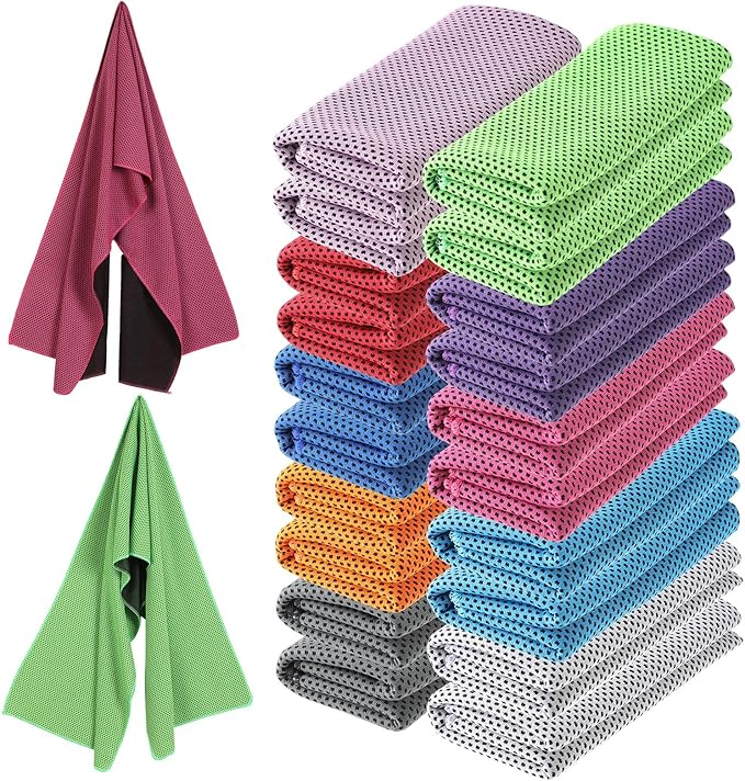 Hosuly 20 Pcs Cooling Towel 47 x 12 Inch Ice Towel for Neck, Microfiber Cool Towel, Breathable Soft Chilly Towel for Yoga, Sports, Gym, Camping, Golf, Running, Fitness, Workout(Multicolor, 20 Pcs)