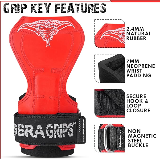 Cobra Grips PRO Weight Lifting Gloves Heavy Duty Straps Alternative with Power Lifting Hooks Padded Wrist Support for Deadlifts & Bodybuilding