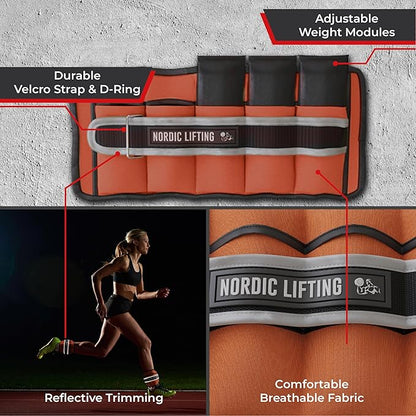 Nordic Lifting Adjustable Ankle Weights for Women & Men – 1 Pair (2–10 lbs) Wrist, Arm & Leg Weights for Gym, Yoga & Home Workouts – Secure Fit Strap Design – Durable Fitness Training Equipment