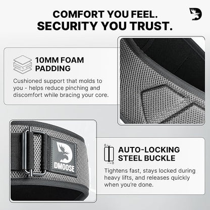 DMoose Fitness Weight Lifting Belt for Squats, Deadlift & Intense Workout - 6" Adjustable Fit Auto Lock Weightlifting Belt for Men & Women - Neoprene Gym Belts for Stability & Lumbar Back Support