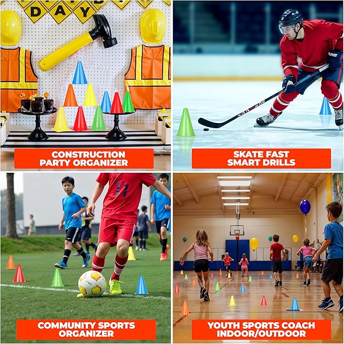 7 Inch(12 PCs) Soccer Cones for Training Kids with Mesh Bag - Small Traffic Cones for Sports Training - Flexible Conos for Soccer Practice, Basketball & Football Drills Equipment