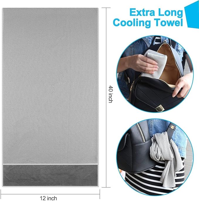 Sports Towel for Instant Cooling Relief Microfiber Towels for Golf Workout Swimming Gym Yoga Travel Camping Fitness 40"x12" Sweat Towel (Blue+Gray)