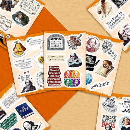 100Pcs Shakespeare Stickers Vinyl for Water Bottles, Literature Stickers Bulk - Shakespeare Gifts - Poetry Party Supplies - Gift for Women & Men