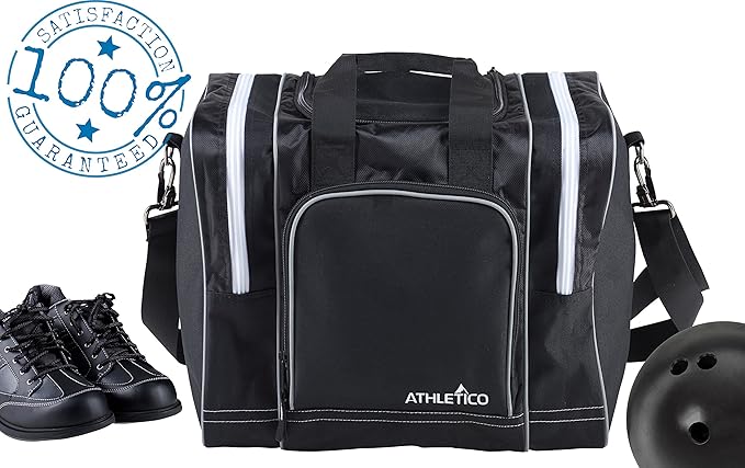 Athletico Bowling Bag for Single Ball - Single Ball Tote Bag With Padded Ball Holder - Fits a Single Pair of Bowling Shoes Up to Mens Size 14