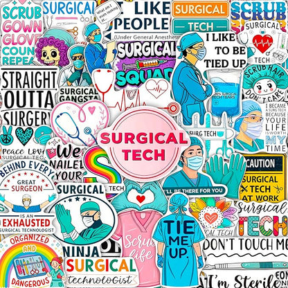 100Pcs Surgical Tech Stickers for Water Bottle, Laptop, Scrub Tech Stickers - Surgical Technologist Gifts Bulk - Gift for Women & Men