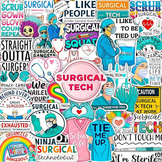 100Pcs Surgical Tech Stickers for Water Bottle, Laptop, Scrub Tech Stickers - Surgical Technologist Gifts Bulk - Gift for Women & Men