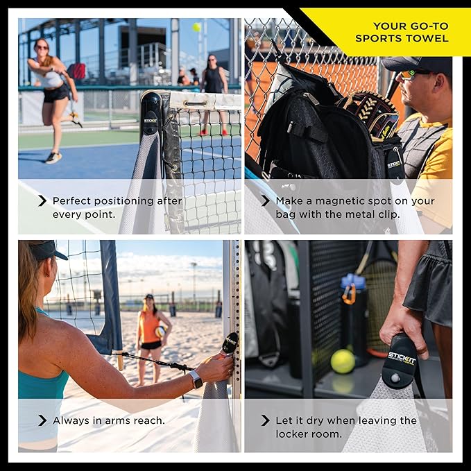 STICKIT Magnetic Sports Towel for Gym & Yoga, Quick-Dry Absorbent Microfiber with Deep Waffle Pockets, Powerful Magnet for Easy Access, Perfect for Workout and Outdoor Activities
