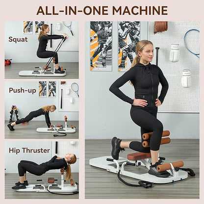 Soozier Foldable Sissy Squat Machine, Hip Thrust Machine with Push Up Stand and Wheels, Multipurpose Glute Workout Equipment for Home Gym