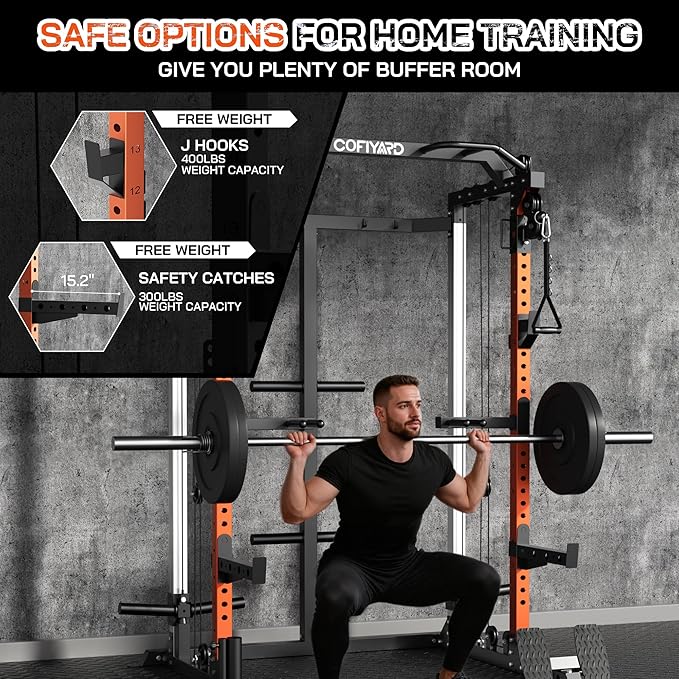 Power Cage, Power Rack with Dual Pulley System, Multi-Function Squat Rack with Cable Crossover, Home Gym Workout Machine