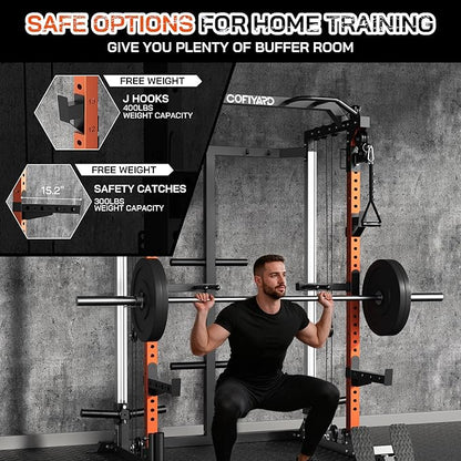 Power Cage, Power Rack with Dual Pulley System, Multi-Function Squat Rack with Cable Crossover, Home Gym Workout Machine