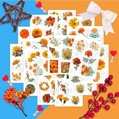 BulbaCraft Marigold Stickers for Water Bottle and Laptop - Floral Party Supplies, Decorations & Gifts, Waterproof Vinyl Decals, Gifts for Women & Men