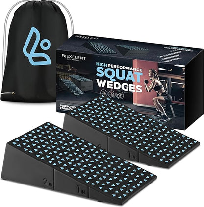 Squat Wedge Block Pair - Heel Elevated Squat Wedge for Deeper Squats, Heavy Lifting and Better Form - 17° Angle Exercise Wedges, Slant Board for Squats with Carry Backpack