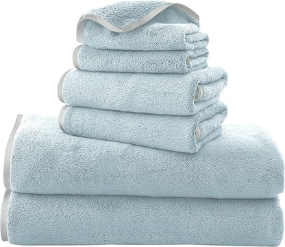 TENSTARS Microfiber Coral Velvet Luxury Silk Hemming Towel Set - Light Teal, 2 Bath Towels, 2 Hand Towels, 2 Washcloths - Ultra Soft, Absorbent, Quick Drying, Easy to Wash