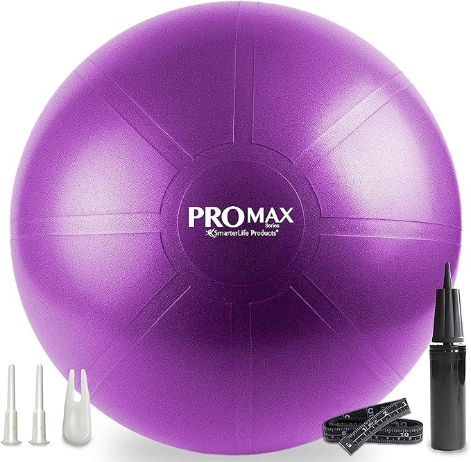 SmarterLife PRO MAX Exercise Ball – Yoga, Stability & Balance Trainer for Core Workouts, Fitness, Physical Therapy, Pregnancy & Office Chair Support – Anti-Slip, Anti-Burst