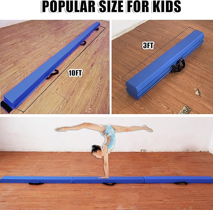MARFULA 6 FT / 8 FT / 9 FT / 10 FT Folding Gymnastic Balance Beam for Kids with Carry Bag for Home and Club Use