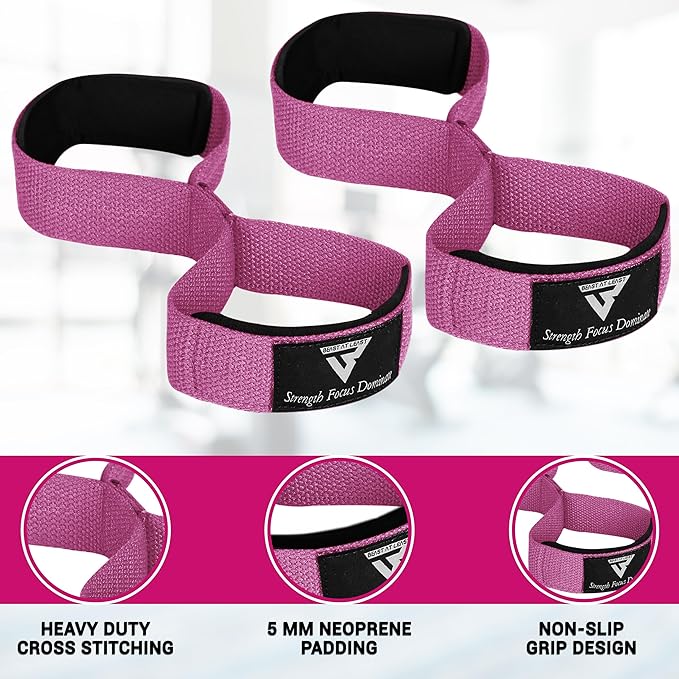 Weight Lifting Straps Figure 8, Anti Slip Strap with cuffs wrist Support for Gym Workout Deadlift Powerlifting Bodybuilding Weightlifting, Fitness Strength Training, Hand Bar Grip for Men