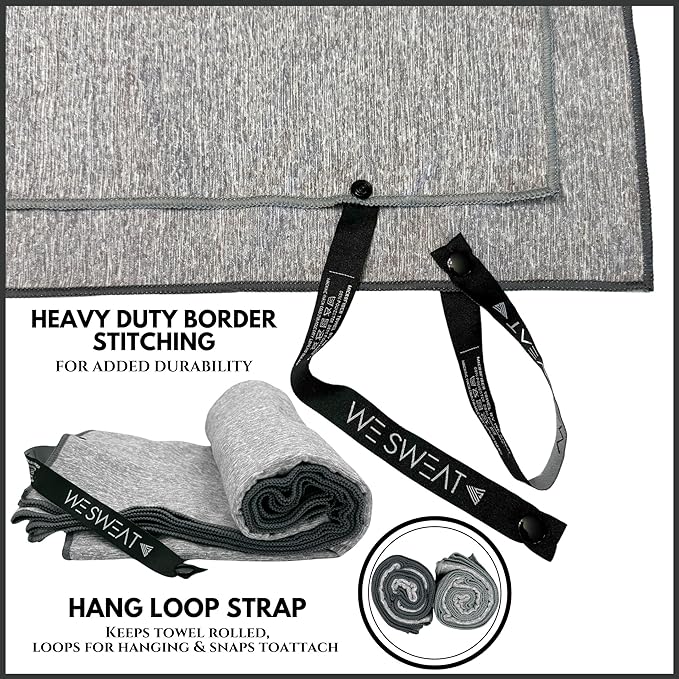 We Sweat's (2 Pack) Microfiber Towels Perfect for Travel, Gym Shower & Camping. Ultra Compact - Lightweight Shower Towel - Soft and Absorbent Silver Ion Odor-Free Absorbent Fiber - Quick Dry Towel
