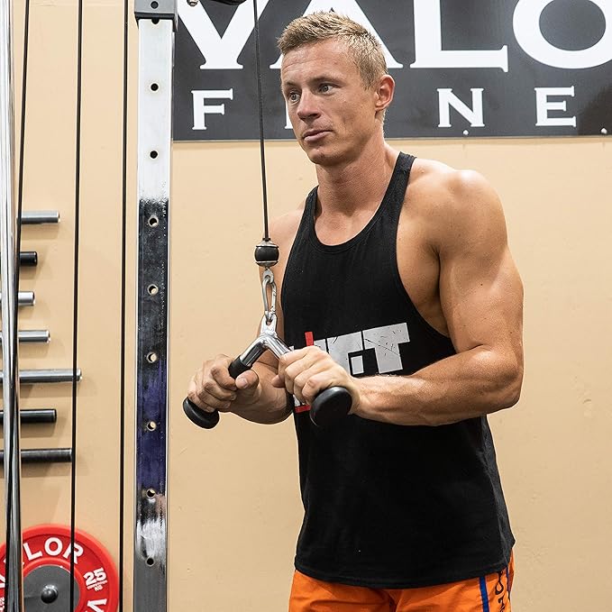 Valor Fitness Cable Machine Attachments - Tricep Rope, V-Bar, Single D-Handle, Rotating Straight Bar, Ankle Strap, Ab Crunch Harness, Triangle Chest Pull for Home Gym Equipment