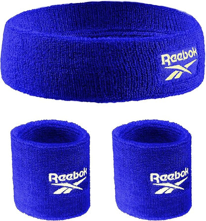 3pc Unisex Athletic Sweatband Set - 2.25in Workout Headband & 3.25in Wristbands w/Stay Dry Technology, Terry Cloth Band Moisture-Wicking Fabric | Quality Fitness Accessories for Active Comfort-Reebok