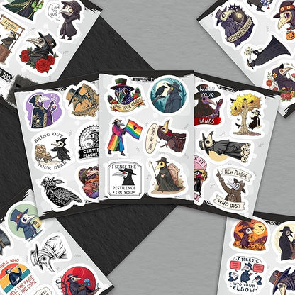 100Pcs Plague Doctor Stickers for Water Bottle, Laptop - Plaque Doctor Decoration & Party Supplies - Spooky Stickers - Gift for Women & Men