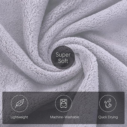 TENSTARS Luxury Silk Hemming Towel Set - Light Thin Quick Drying - 2 Bath Towels 2 Hand Towels 2 Washcloths - Ultra Soft Microfiber Towel for Bath Fitness, Sports, Yoga, Travel (Light Grey 6 Pieces)