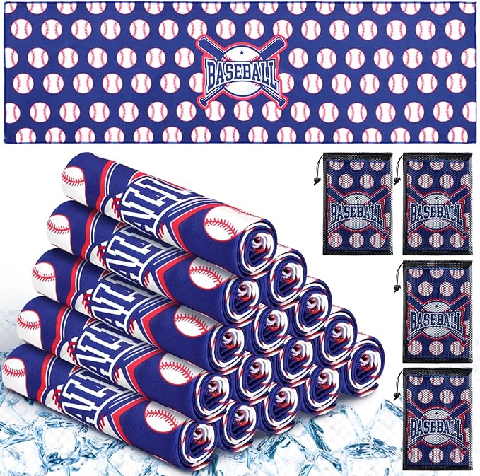 Peryiter 20 Pcs Baseball Towel 40 x 12 Inch Breathable Ice Towel with Storage Bag Quick Dry Microfiber Team Gift Fitness Camping Gym Running Sports Men Women Coach Gift