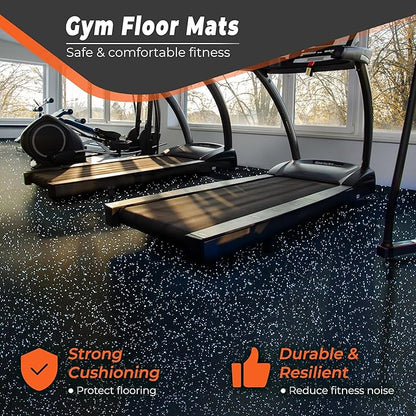 SUPERJARE 0.4'' Thick 24 Pcs 96 Sq Ft Rubber Top Exercise Equipment Mats, High Density EVA Foam Mats with Rubber Top, Interlocking Gym Flooring for Home Gym, Protective Workout Mat, Black/Blue