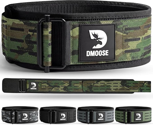 DMoose Weight Lifting Belt - Auto Locking Gym Belt for Olympic Training, WOD, Cross Training for Men and Women - 4" Nylon Workout belt with Adjustable Buckle - Provides Lumbar Support and Stability