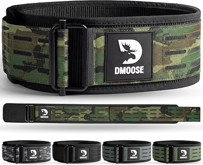 DMoose Weight Lifting Belt - Auto Locking Gym Belt for Olympic Training, WOD, Cross Training for Men and Women - 4" Nylon Workout belt with Adjustable Buckle - Provides Lumbar Support and Stability