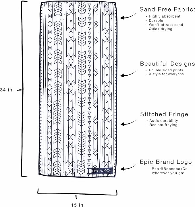 Boondock Co | Premium Microfiber Hand Towel | for Gym, Yoga, Travel, Workout, Backpacking, Beach — Highly Absorbent Quick Dry and Sand Free Fabric (Arctic)