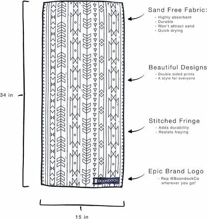 Boondock Co | Premium Microfiber Hand Towel | for Gym, Yoga, Travel, Workout, Backpacking, Beach — Highly Absorbent Quick Dry and Sand Free Fabric (Arctic)