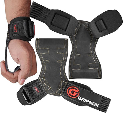 Premium Weight Lifting Grips & Straps for Deadlifts & Powerlifting – Anti-Slip Leather and Rubber Grip with Padded Wrist Wrap Support –