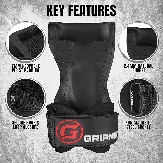 Premium Weight Lifting Grips & Straps for Deadlifts & Powerlifting – Anti-Slip Leather and Rubber Grip with Padded Wrist Wrap Support –