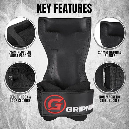 Premium Weight Lifting Grips & Straps for Deadlifts & Powerlifting – Anti-Slip Leather and Rubber Grip with Padded Wrist Wrap Support –