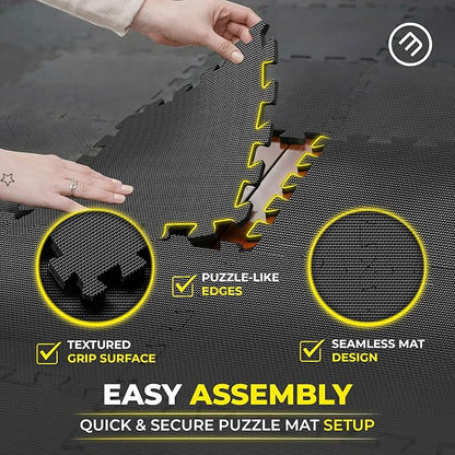 bemaxx Gym Mats Set - 18 pcs EVA Interlocking Foam Floor Tiles (12.6"x12.6"x0.4") 18sqft Protective Gym Flooring Sports Home Workout Exercise Mats Puzzle Garage Fitness Play-Room Pool Treadmill Bike